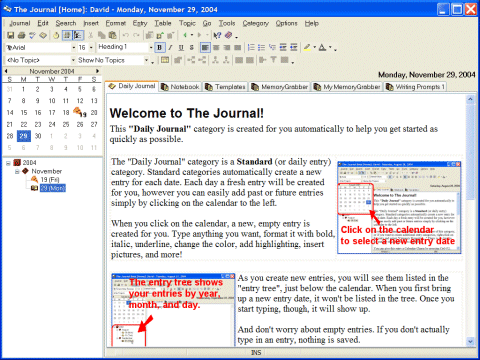 The Journal makes it easy to keep a diary or journal on your computer.