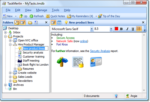Personal information management: notes, links and images