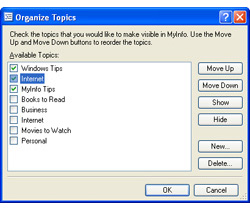 Organize Topics Dialog Screenshot